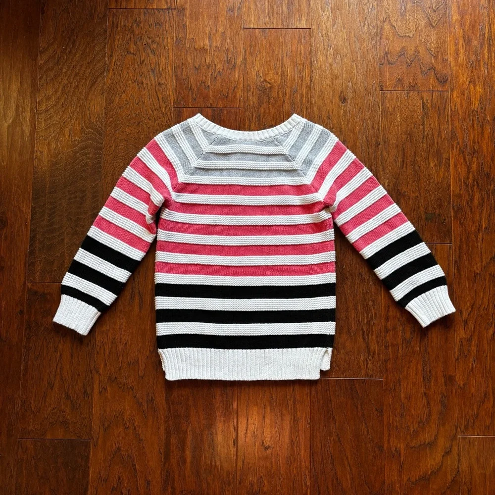 Gymboree Girls Pink Gray Striped Quarter Zip Sweater | Size 5/6